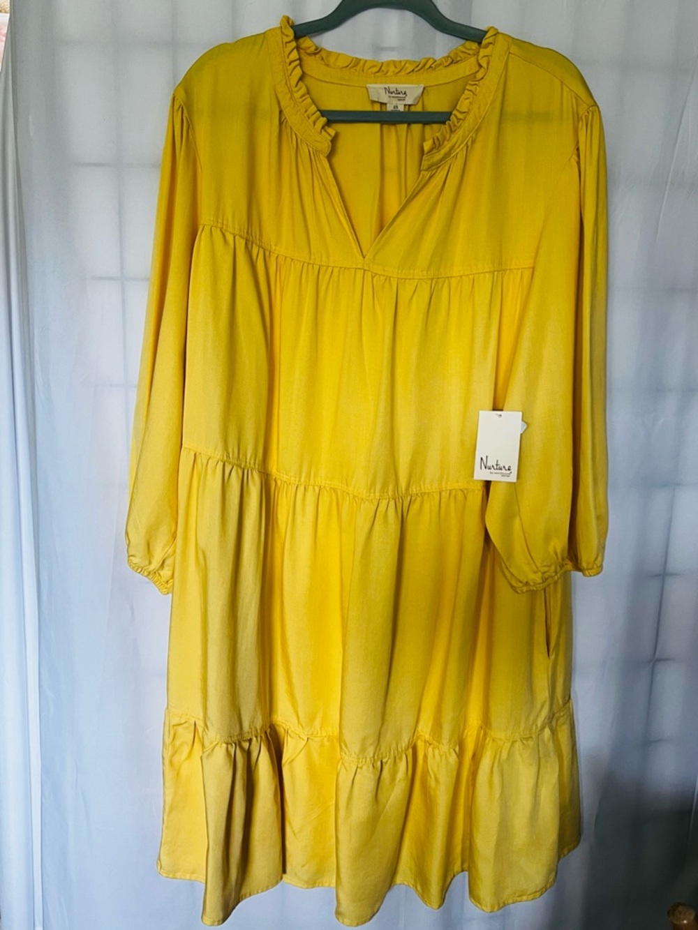Nurture by Weatbound Bright Yellow Tiered V-Neck Long Sleeve Dress